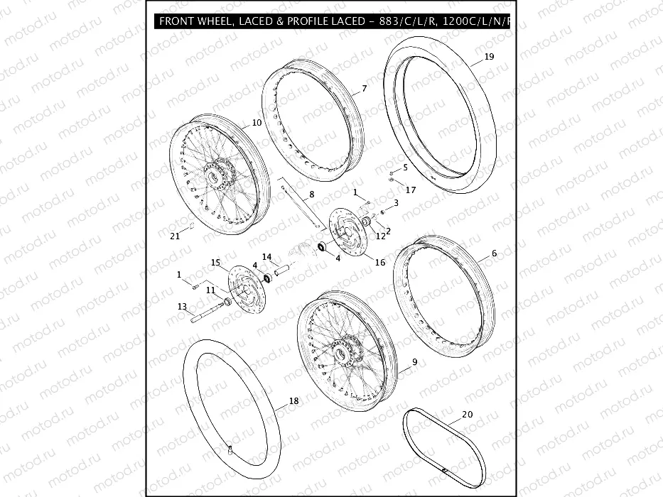 FRONT WHEEL, LACED & PROFILE LACED - 883/C/L/R, 1200C/N/L/R