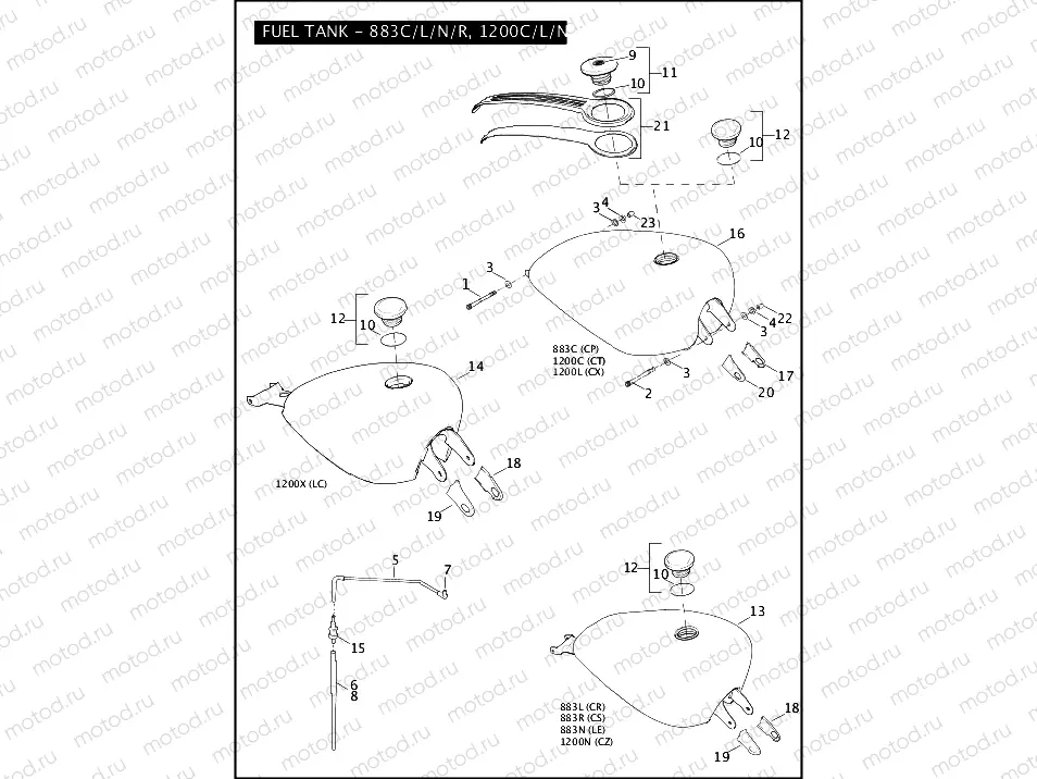 FUEL TANK - 883C/L/N/R, 1200C/L/N/X