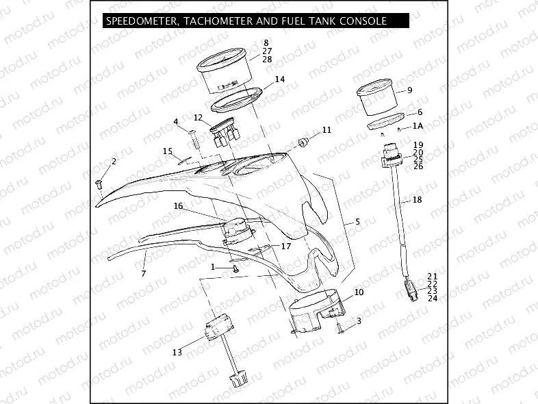 FUEL TANK CONSOLE, TACHOMETER AND SPEEDOMETER