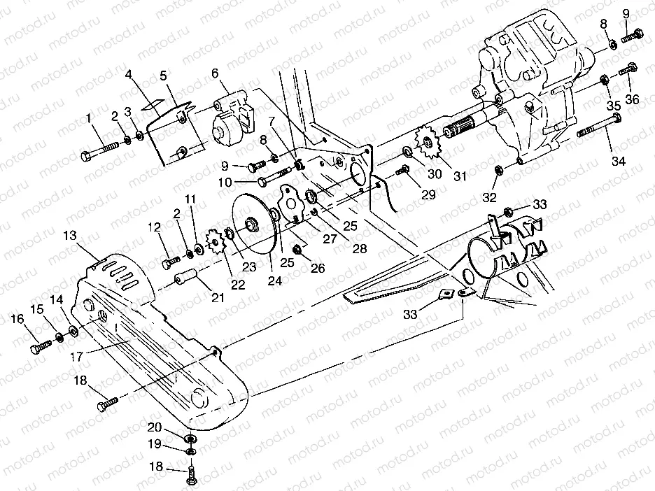 GEARCASE/BRAKE and CHAIN COVER MOUNTING 6X6 400L W968740 and 6X6 400L Norwe (4935963596C013) | GEARCASE/BRAKE and CHAIN COVER MOUNTING 6X6 400L W968740 and 6X6 400L Norwe (4935963596C013)