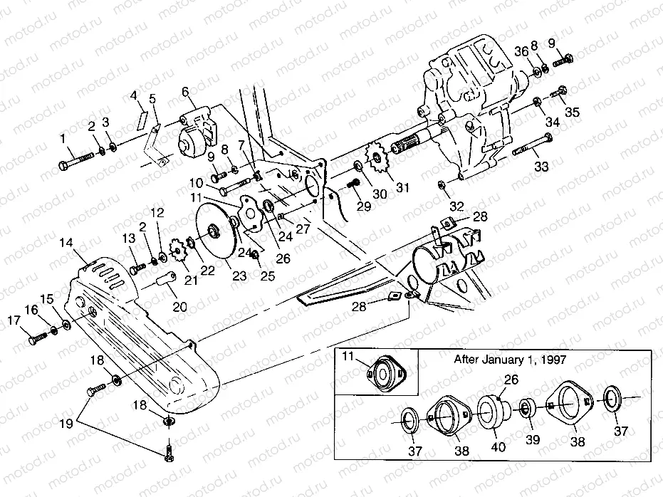 GEARCASE/BRAKE and CHAIN COVER MOUNTING Scrambler 500 W97BC50A (4943074307C004) | GEARCASE/BRAKE and CHAIN COVER MOUNTING Scrambler 500 W97BC50A (4943074307C004)