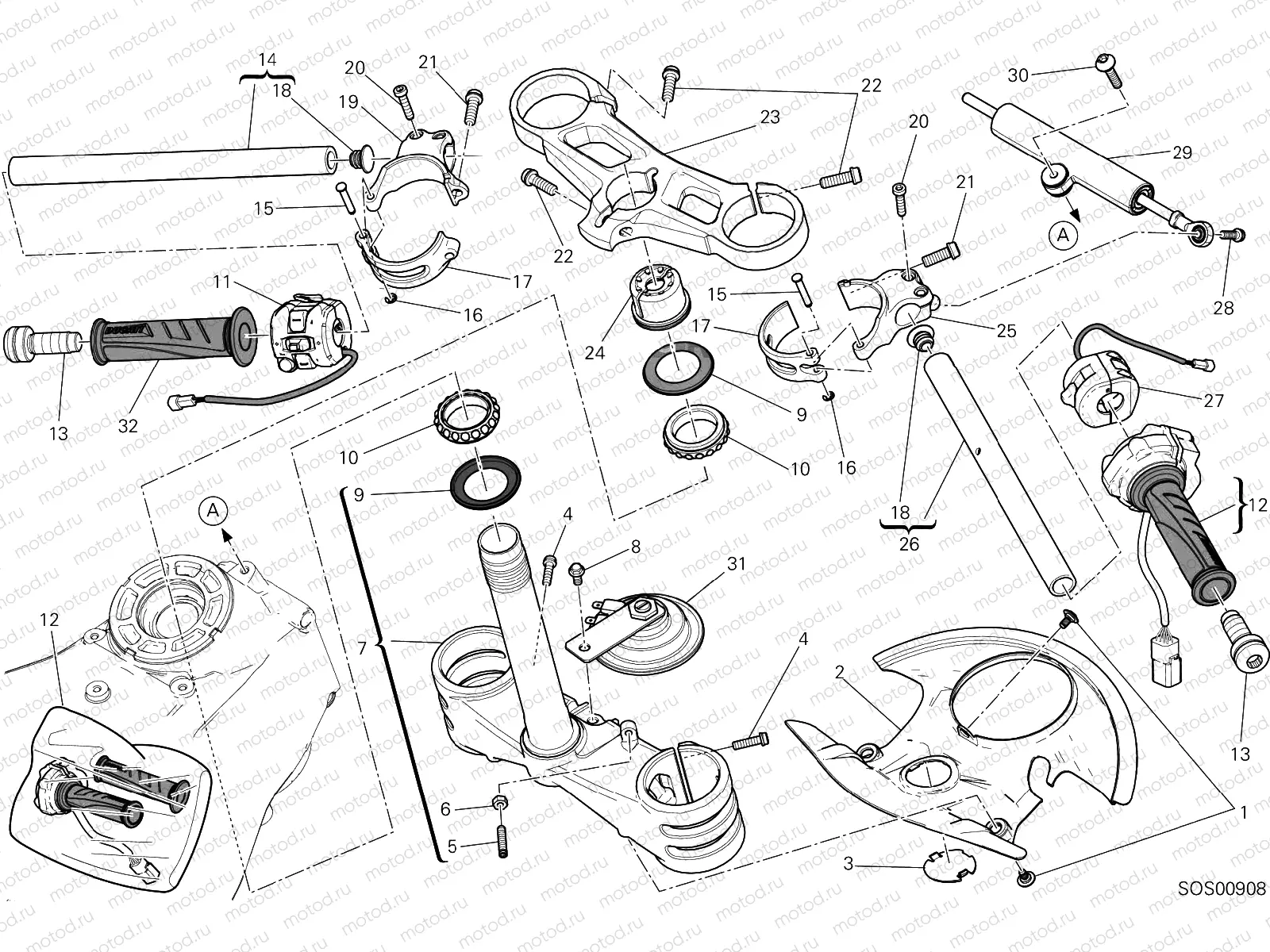 HALF-HANDLEBAR - STEERING DAMPER [MOD:959,959 AWS]