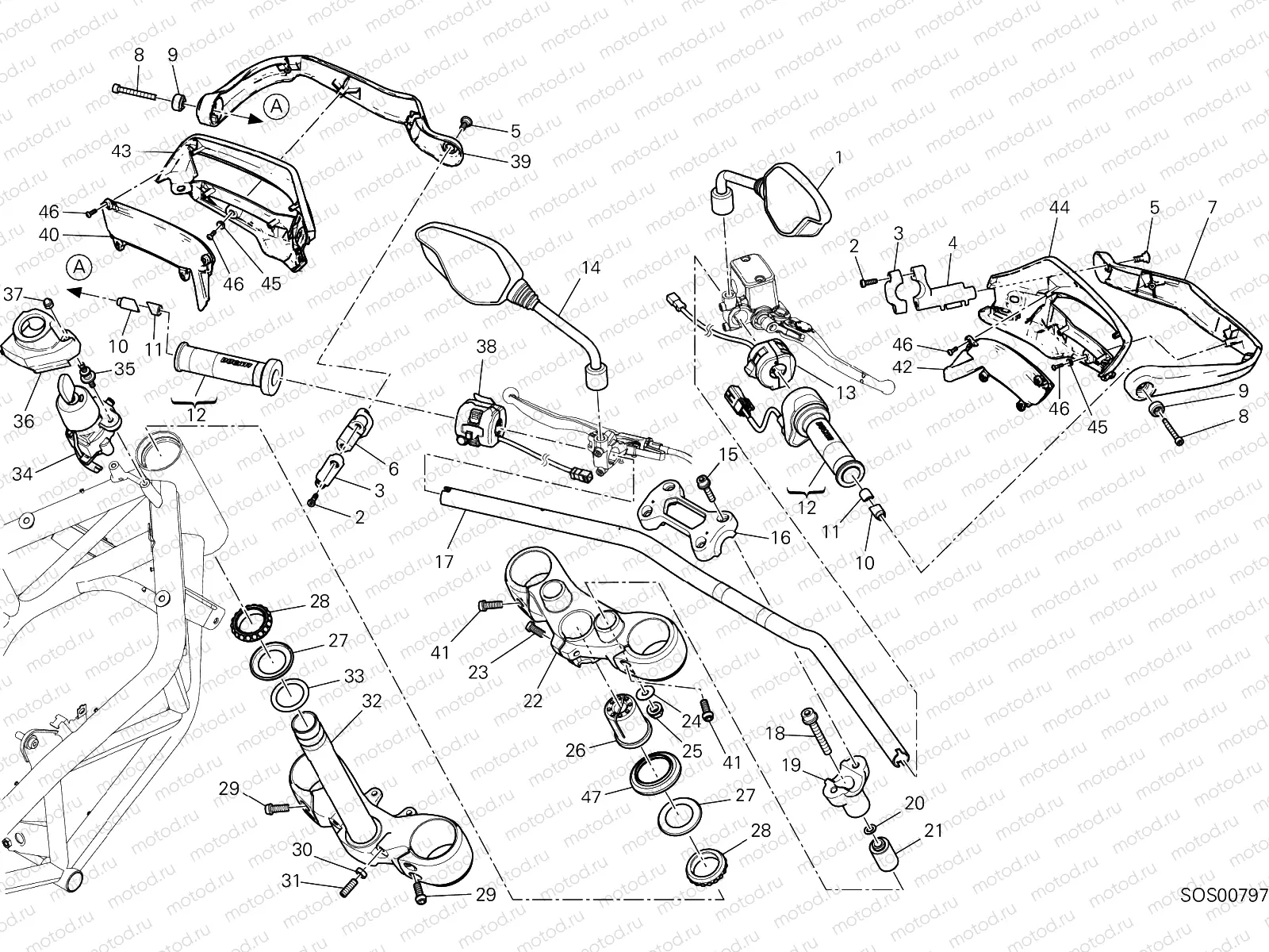 HANDLEBAR AND CONTROLS [MOD:HYM 939;XST:AUS,EUR,JAP,TWN]