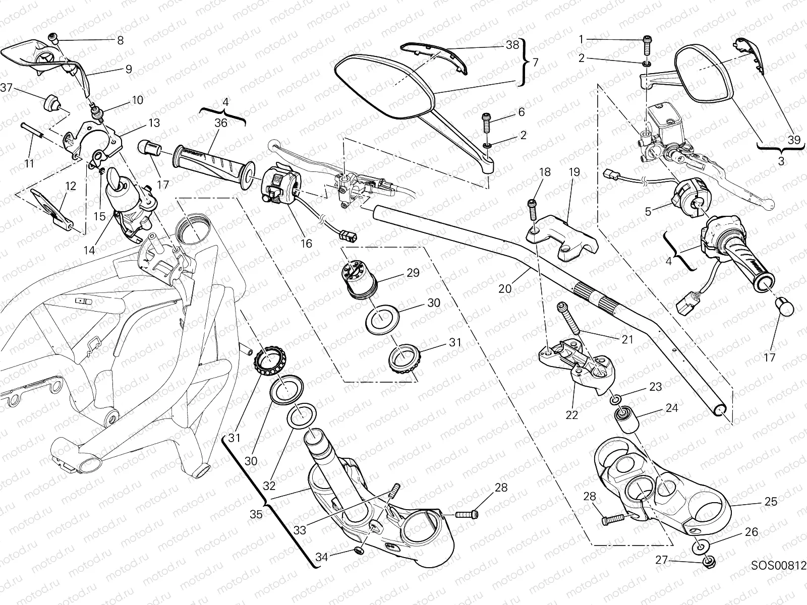 HANDLEBAR AND CONTROLS [MOD:M821 STR]