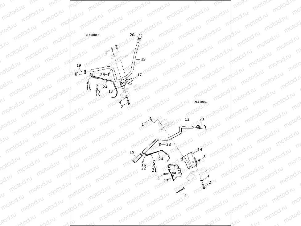 HANDLEBAR AND THROTTLE CONTROL - XL1200C, XL1200CB