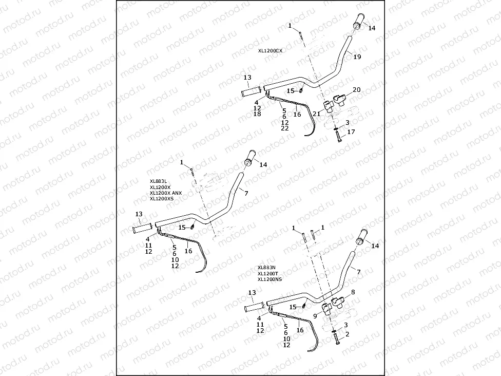 HANDLEBAR AND THROTTLE CONTROL - XL883L, XL883N, XL1200CX, XL1200NS, XL1200T, XL1200X, XL1200XS, 1200X ANX