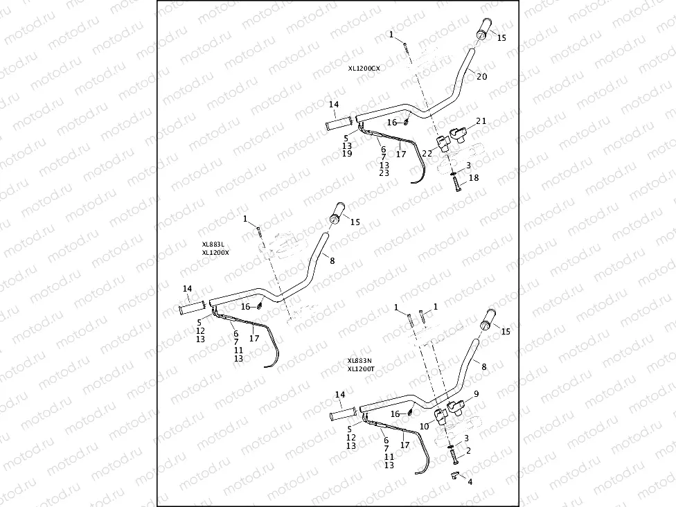 HANDLEBAR AND THROTTLE CONTROL - XL883L, XL883N, XL1200CX, XL1200T, XL1200X