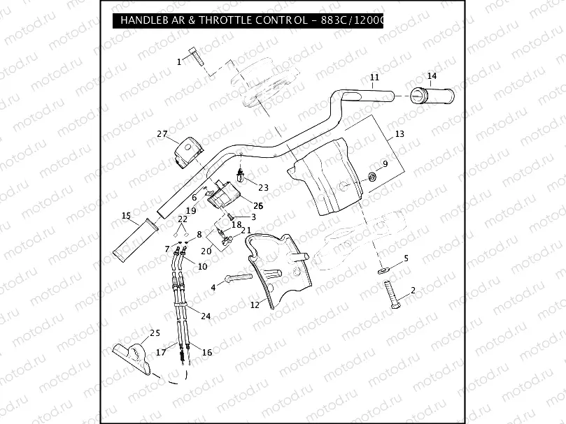 HANDLEBAR & THROTTLE CONTROL - 883C/1200C