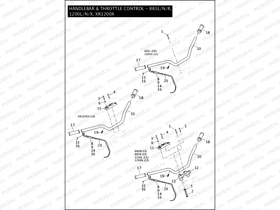 HANDLEBAR & THROTTLE CONTROL - 883L/N/R, 1200L/N/X, XR1200X