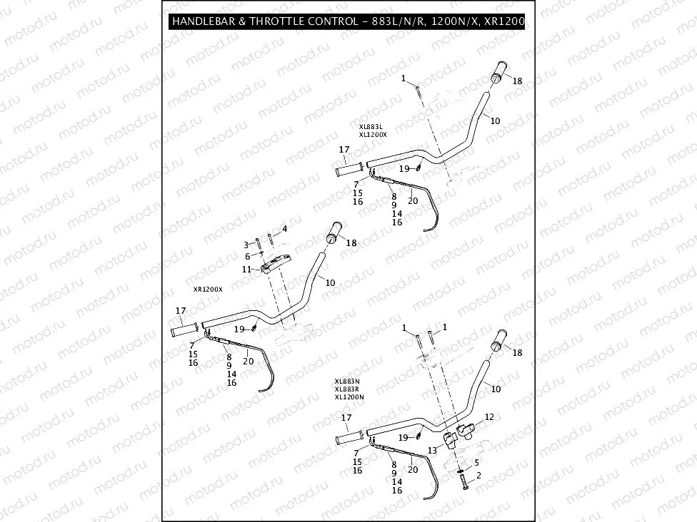 HANDLEBAR & THROTTLE CONTROL - 883L/N/R, 1200N/X, XR1200X