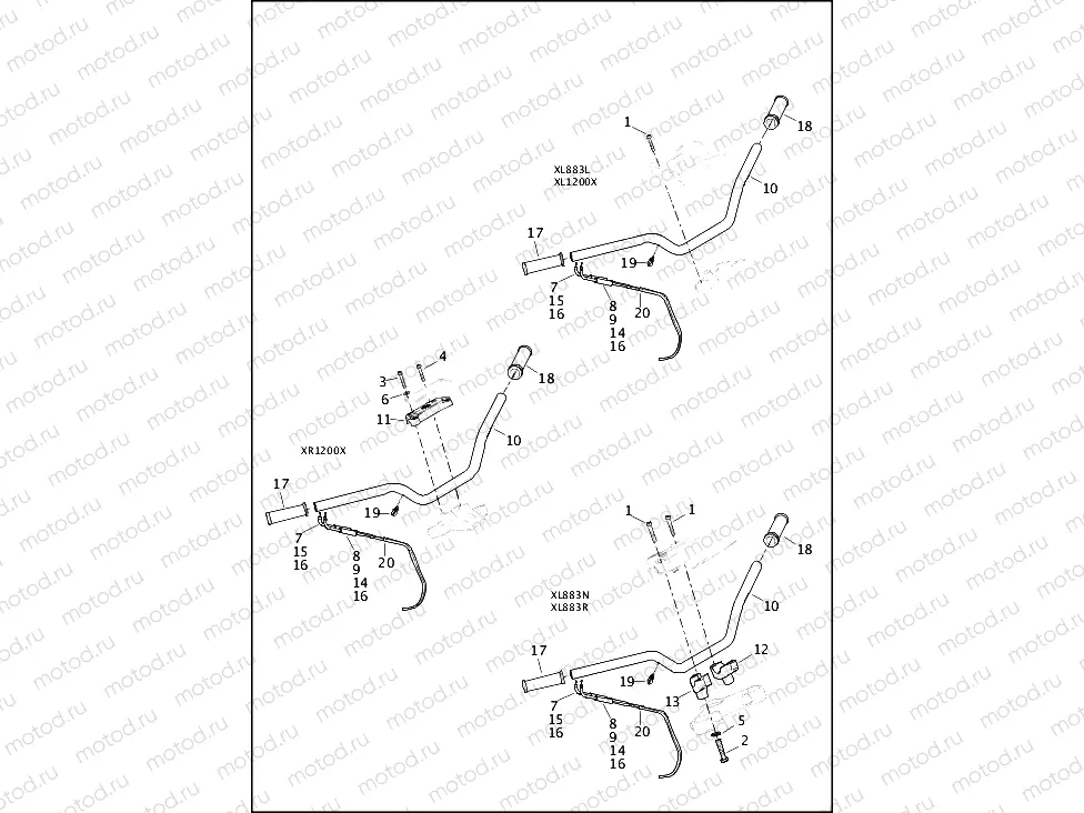 HANDLEBAR & THROTTLE CONTROL - 883L/N/R, 1200X, XR1200X