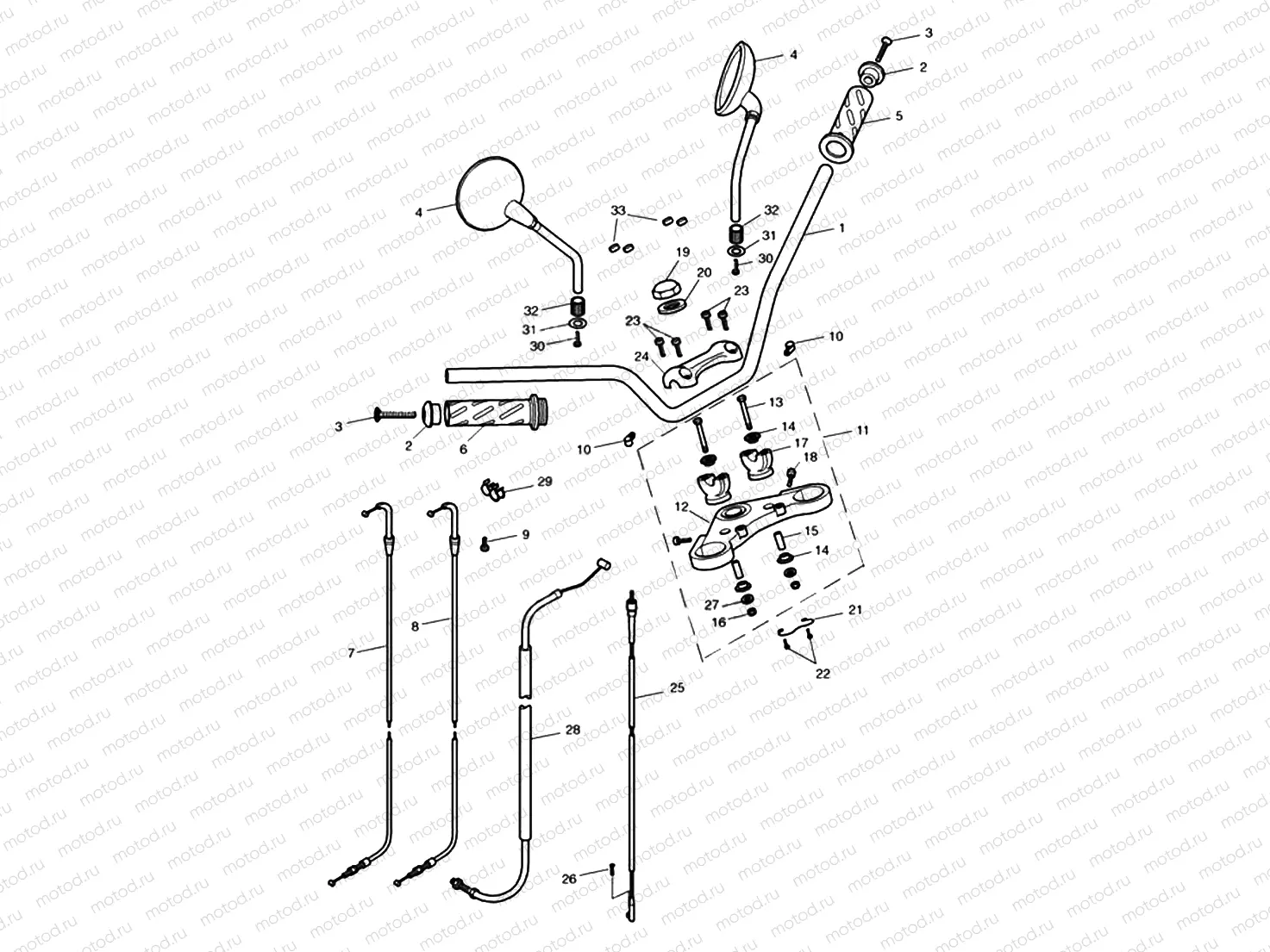 Handlebars, Top Yoke, Cables & M