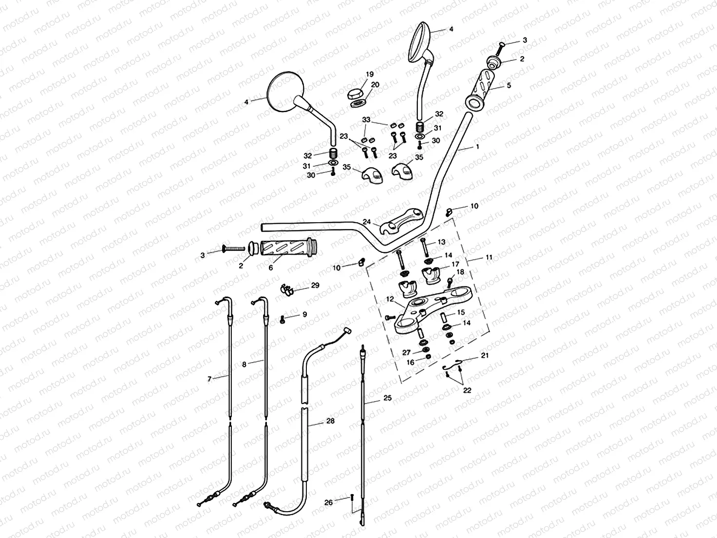 Handlebars, Top Yoke, Cables & M