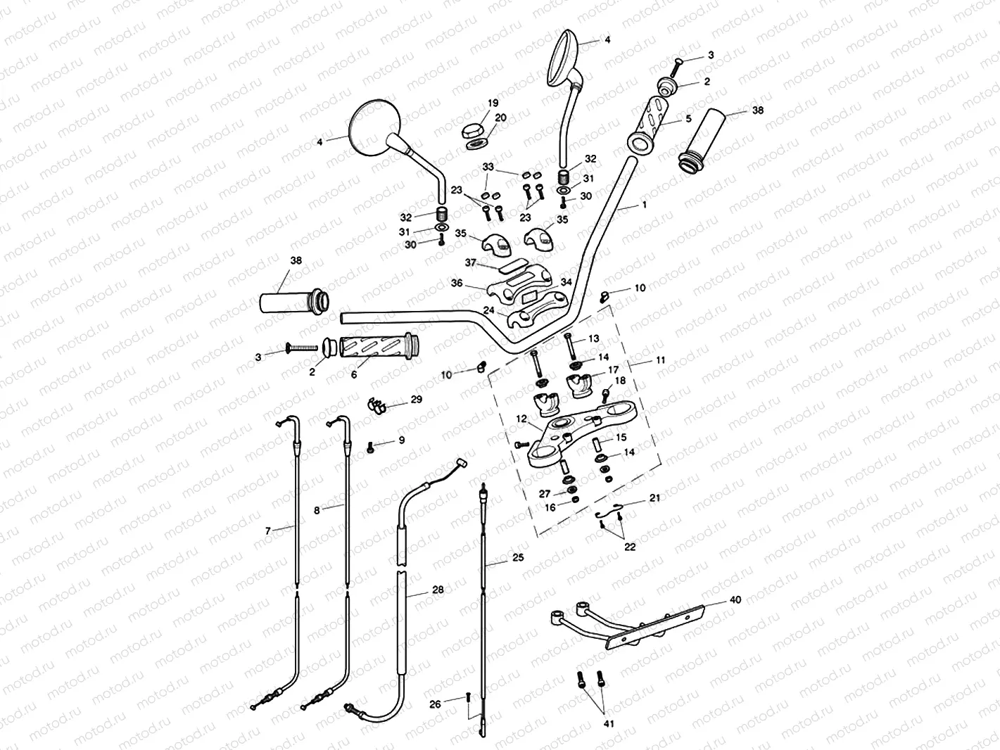 Handlebars, Top Yoke, Cables & M