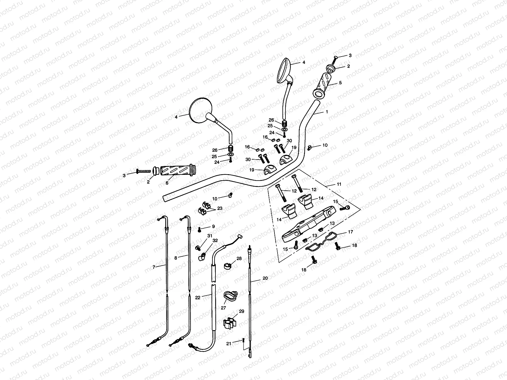 Handlebars, Top Yoke & Mirrors