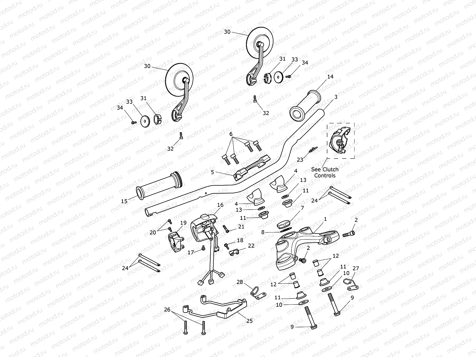 Handlebars, Top Yoke & Mirrors