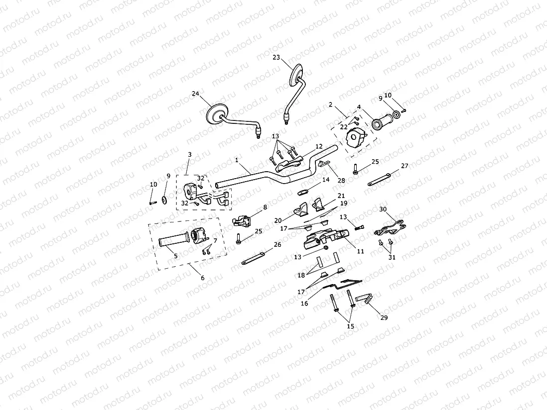 Handlebars, Top Yoke & Mirrors 914447