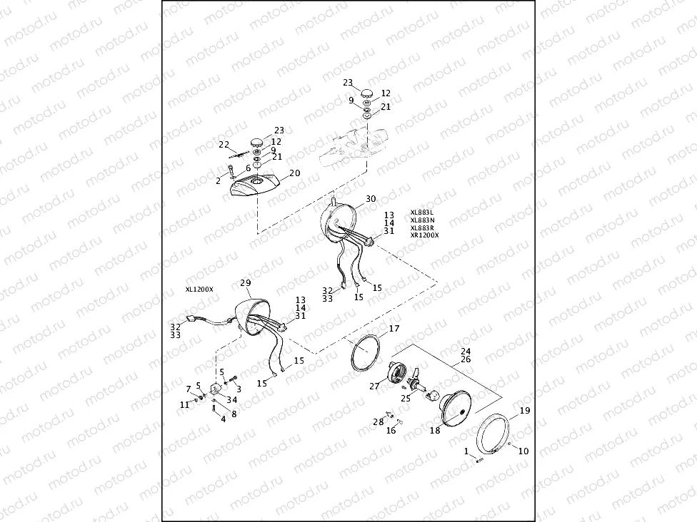 HEADLAMP - 883L/N/R, 1200X, XR1200X