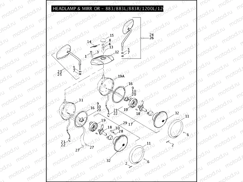 HEADLAMP & MIRROR - 883/883L/883R/1200L/1200R