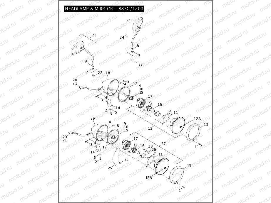 HEADLAMP & MIRROR - 883C/1200C