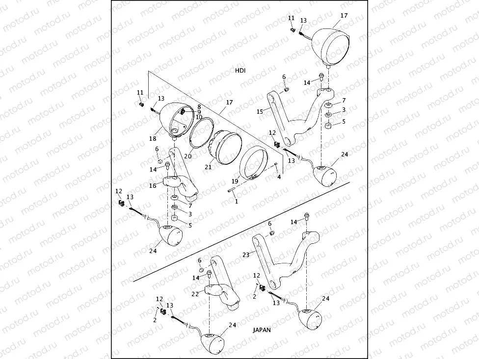 HEADLAMPS & TURN SIGNALS, FRONT - HDI, JAPAN - FLHTCUTG