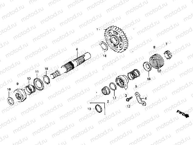 Kick starter spindle