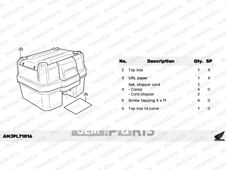 L71-23-06 KIT,TOP BOX 38L