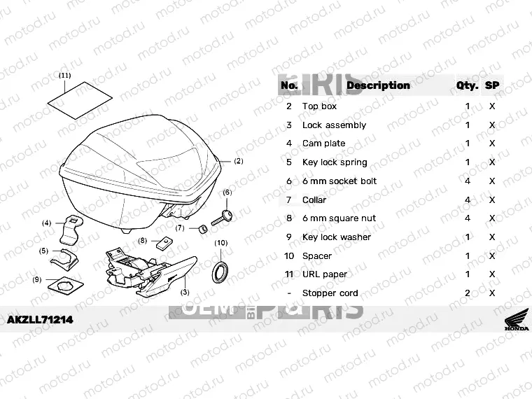 L71-23-14 KIT,TOP BOX *NH312M*
