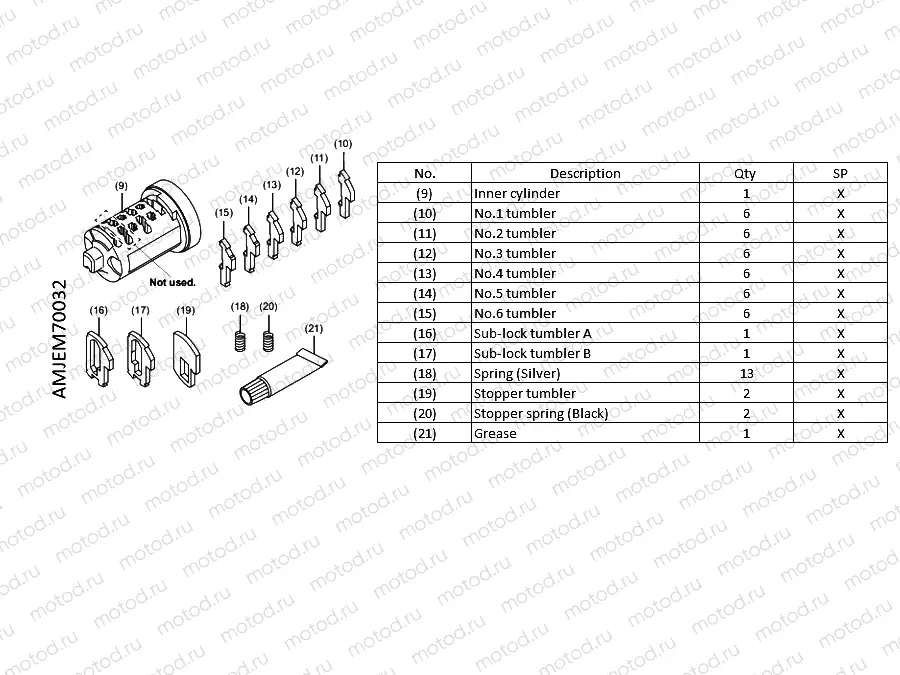 M70-21-02 KEY SYSTEM INNER CYLINDER  WAVE KEY