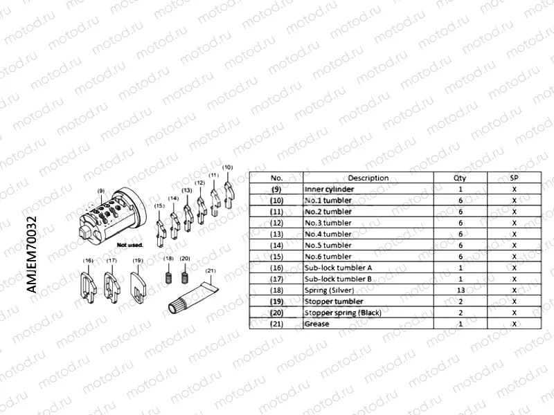 M70-22-02 KEY SYSTEM INNER CYLINDER  WAVE KEY