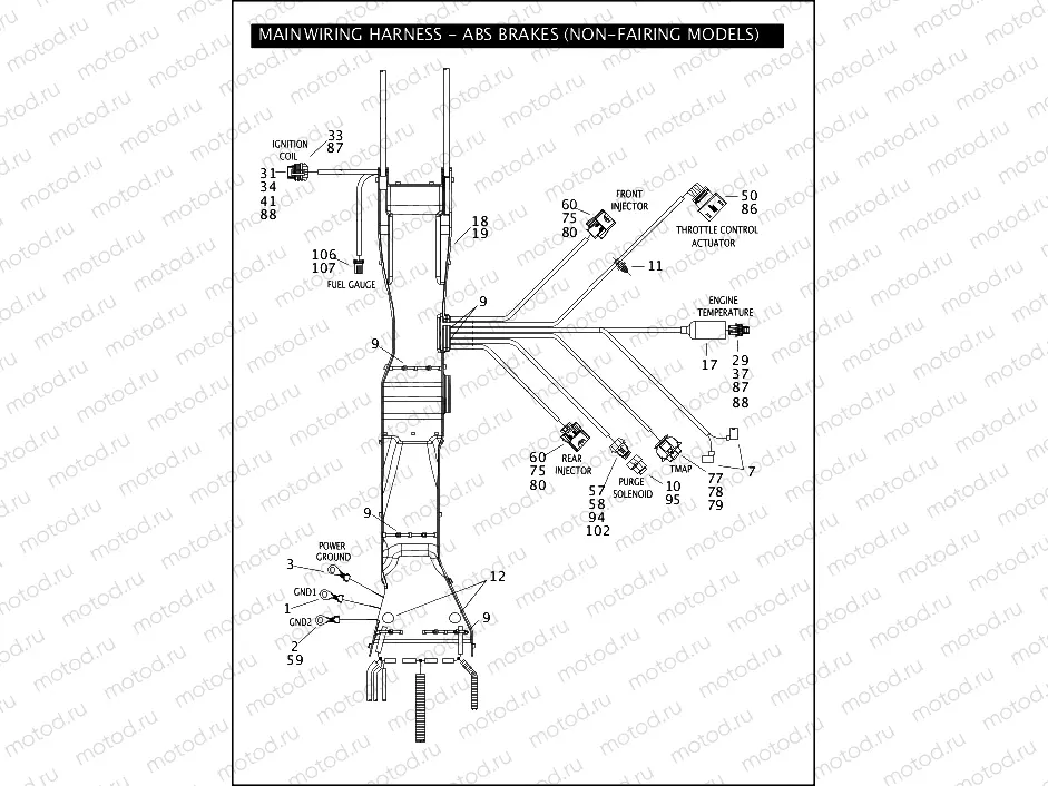 MAIN WIRING HARNESS - ABS BRAKES (NON-FAIRING MODELS) (2 OF 5)