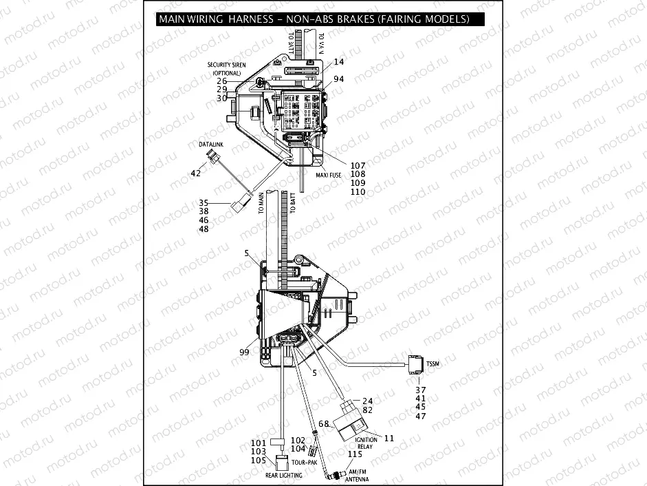 MAIN WIRING HARNESS - NON-ABS BRAKES (FAIRING MODELS) (4 OF 5)