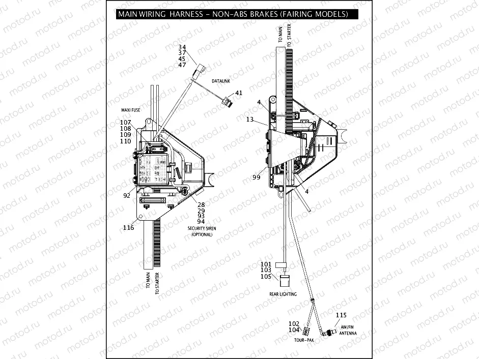 MAIN WIRING HARNESS - NON-ABS BRAKES (FAIRING MODELS) (4 OF 5)