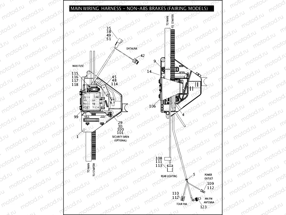 MAIN WIRING HARNESS - NON-ABS BRAKES (FAIRING MODELS) (4 OF 5)
