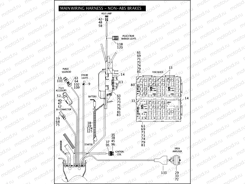 MAIN WIRING HARNESS - NON-ABS BRAKES - FLHP & FLHPE (3 OF 5)