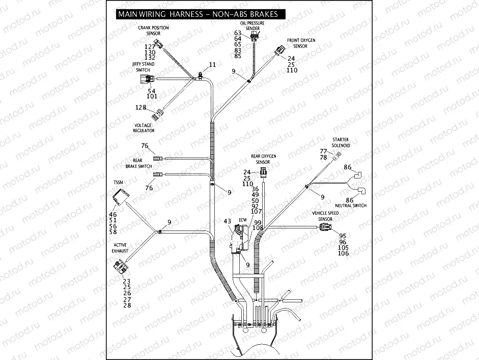 MAIN WIRING HARNESS - NON-ABS BRAKES - FLHP & FLHPE (5 OF 5)