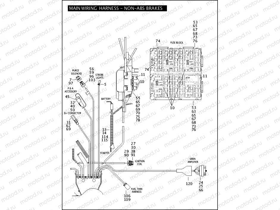 MAIN WIRING HARNESS - NON-ABS BRAKES - FLHTP (3 OF 5)