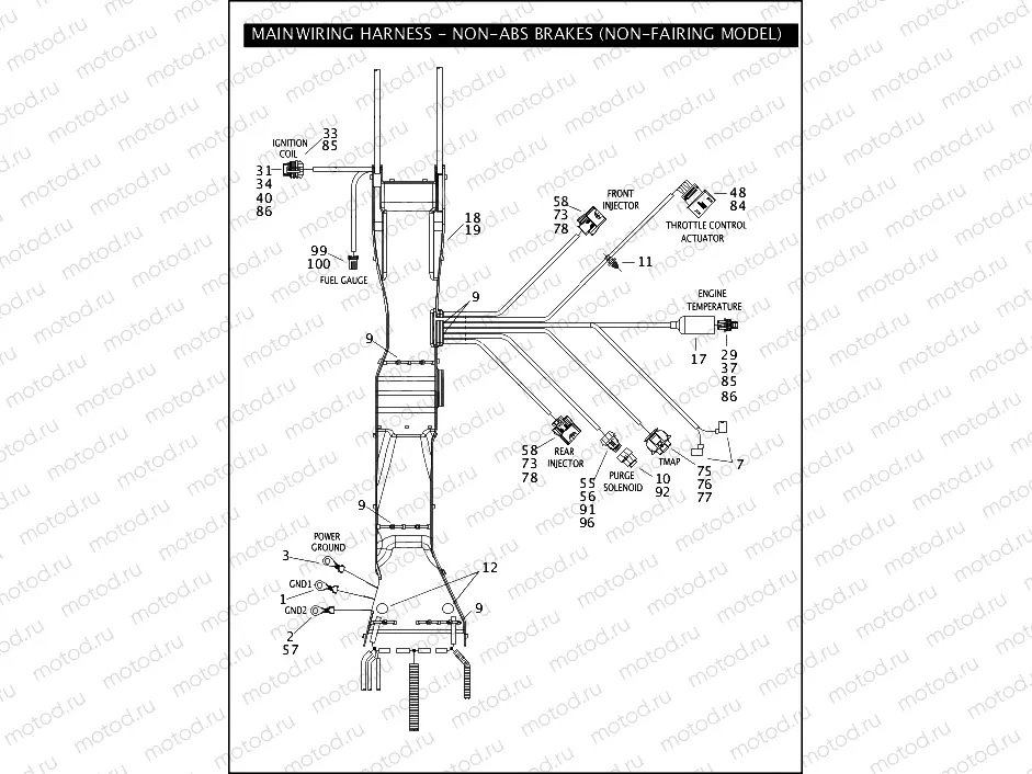 MAIN WIRING HARNESS - NON-ABS BRAKES (NON-FAIRING MODELS) (2 OF 5)