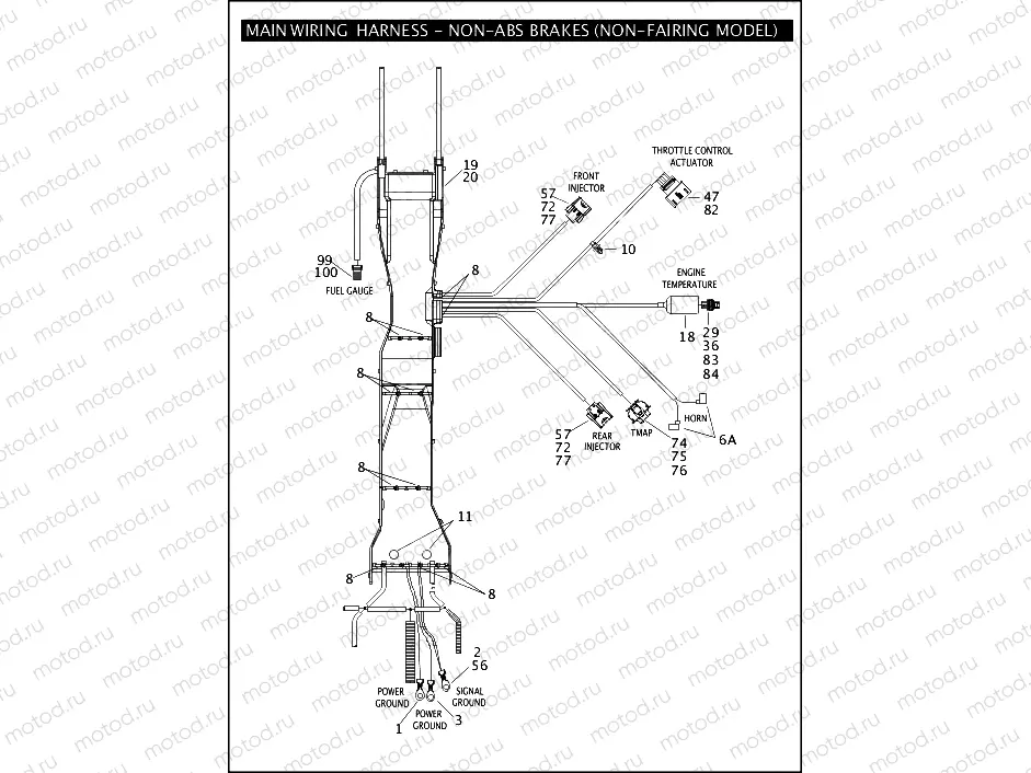 MAIN WIRING HARNESS - NON-ABS BRAKES (NON-FAIRING MODELS) (2 OF 5)