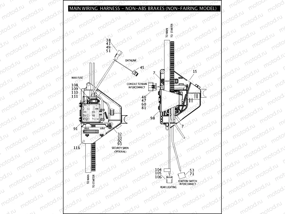 MAIN WIRING HARNESS - NON-ABS BRAKES (NON-FAIRING MODELS) (4 OF 5)