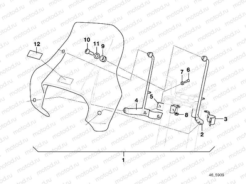 Mounting parts set f windshield