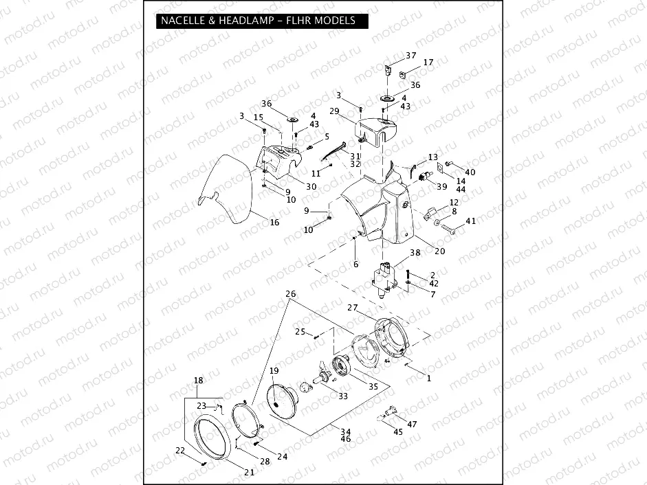 NACELLE & HEADLAMP - FLHR MODELS (1 OF 2)