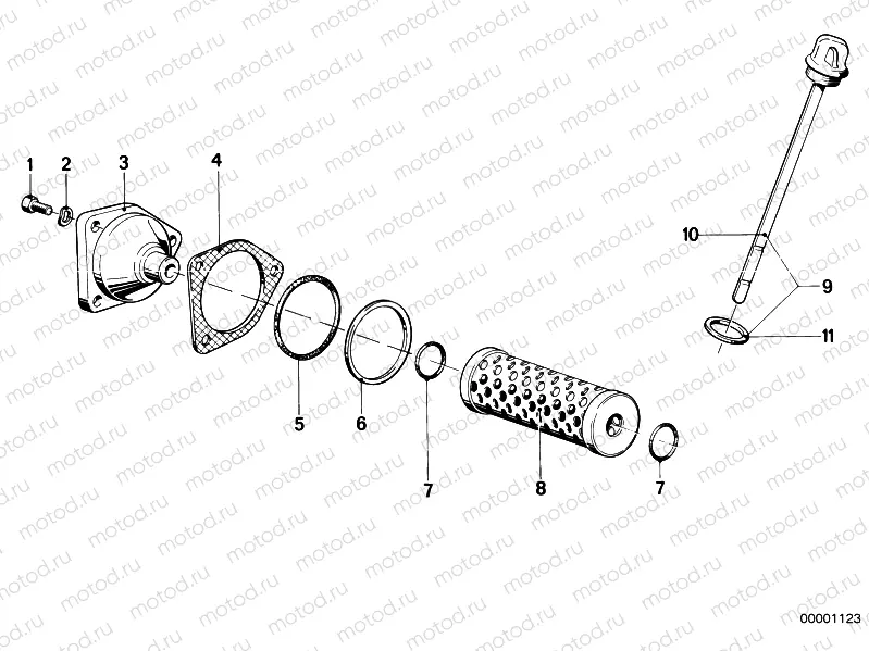 Oil filter, dipstick