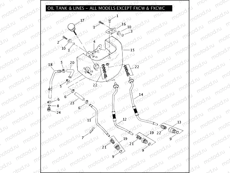 OIL TANK & LINES - ALL MODELS EXCEPT FXCW & FXCWC
