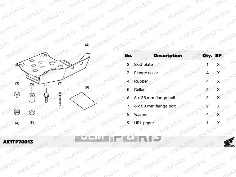 P70-23-03 KIT,SKID PLATE