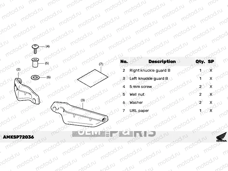 P72-23-06 KIT,KNUCKLE GUARD EXTENSION *NH1*