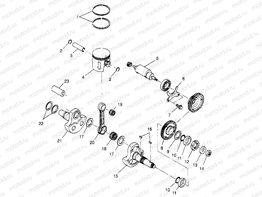 PISTON and CRANKSHAFT 6x6 400L | PISTON and CRANKSHAFT 6x6 400L, U.S. W958740, SWEDISH S958740 and NORWEGIAN (4930273027D011)