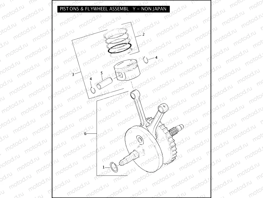 PISTON & FLYWHEEL ASSEMBLY - NON JAPAN