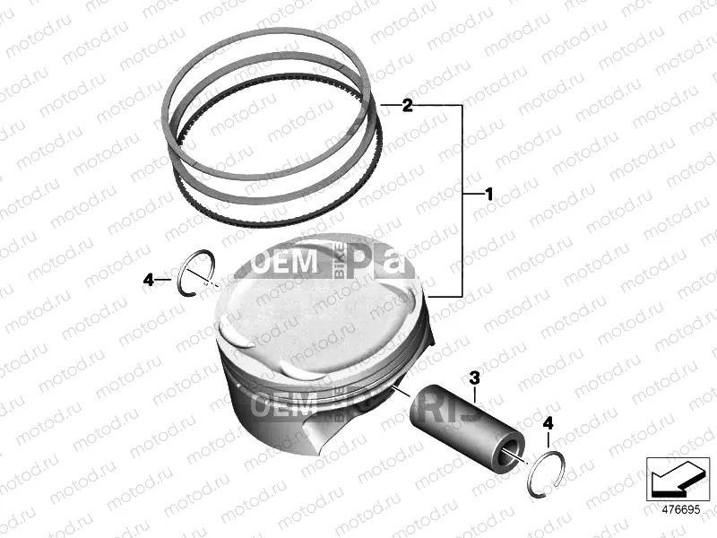 Piston with rings and wristpin
