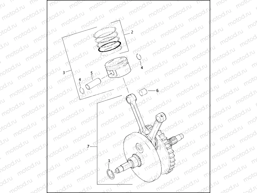 PISTONS AND FLYWHEEL ASSEMBLY - 1550 TWIN CAM 95B
